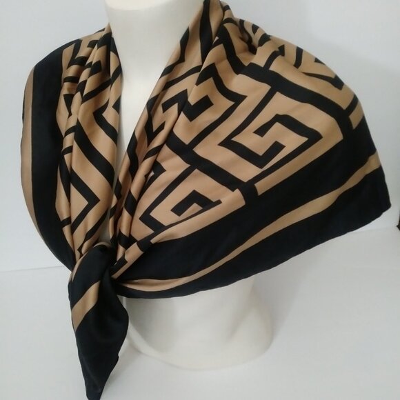 Aldo Black Tan Square Silk Scarf - Picture 9 of 12